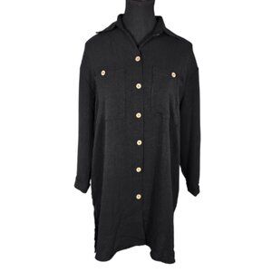 NWOT | Black Button-Down Swimsuit Coverup | Wood-Tone Buttons | Pockets | Medium